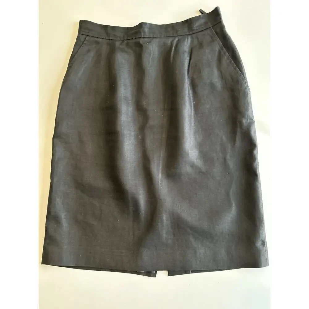 Talbots A-Line 100% LINEN Skirt Size 12 Black Lined Office Minimalist Career - Picture 3 of 9